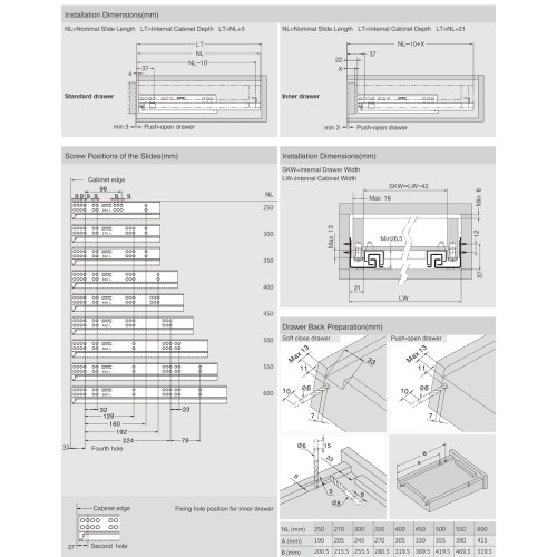 Напрямна прихованого монтажу L-350 повного висування Tip-on FF10350HX - 65609