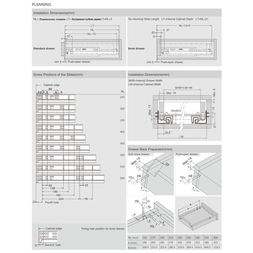 Напрямна прихованого монтажу 18mm L-550 повного висування Tip-on FF80550HX - 92937