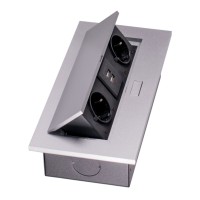 Блок врізний на 2 розетки + 2 USB із підйомною кришкою алюміній