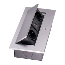 Блок врізний на 2 розетки + 2 USB із підйомною кришкою алюміній