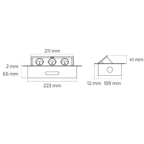 Блок врізний на 3 розетки з підйомною кришкою чорний - 120520