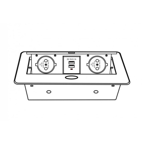 Блок врізний на 2 розетки + 2 USB з підйомною кришкою чорний з круглими краями - 120529