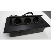 Блок врізний на 3 розетки із підйомною кришкою чорний