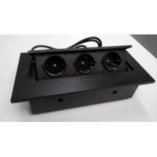 Блок врізний на 3 розетки із підйомною кришкою чорний