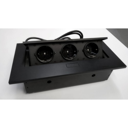 Блок врізний на 3 розетки з підйомною кришкою чорний - 120520