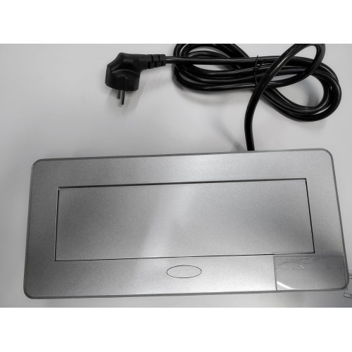 Блок врізний на 2 розетки + 2 USB з кришкою підйомної алюміній з круглими краями - 120528