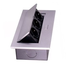 Блок врізний на 3 розетки з підйомною кришкою алюміній