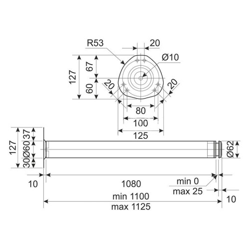 Опора для столу 1100*60 мм G5 нікель матовий сатин сталеве верхнє кріплення DC SL-15430