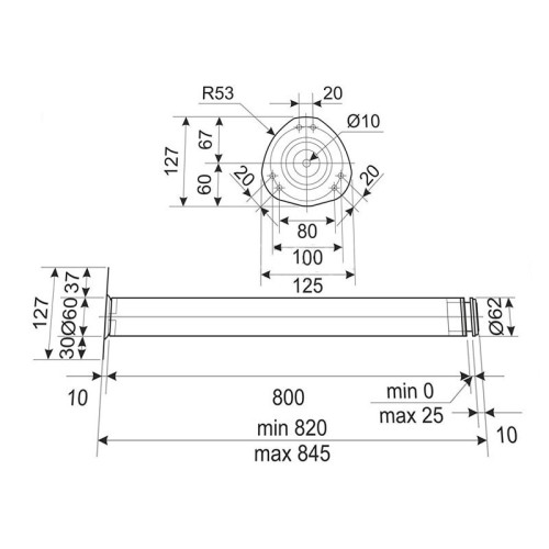 Опора для столу 820*60 мм G5 нікель матовий сатин сталеве верхнє кріплення DC SL-15452