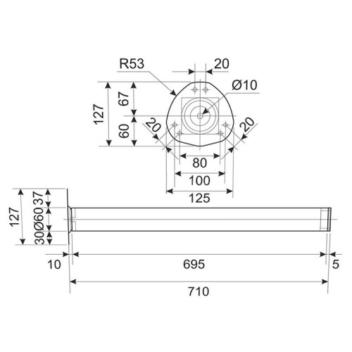 Опора для стола 710 60*60 мм квадратная G6 хром матовый алюминий сталь. верхнее крепление NG 710-KW 1 DC SL - 15457