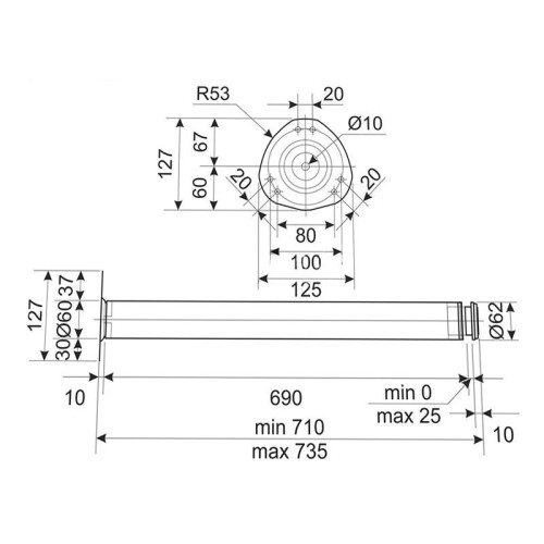 Опора для столу 710*60 мм G5 нікель матовий сатин сталеве верхнє кріплення DC SL-15442