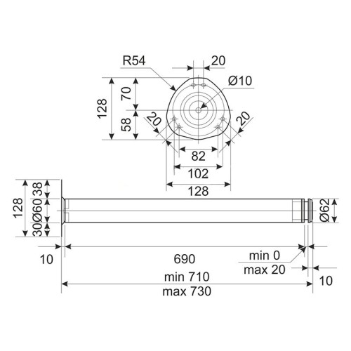 Опора для столу 710*60 мм AB латунь сталеве верхнє кріплення DC SL-15439