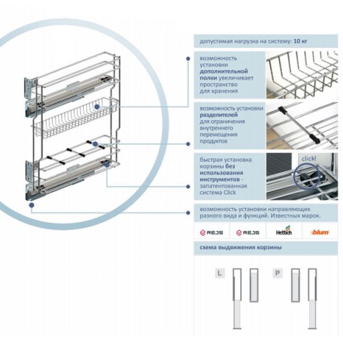 Корзина боковая cargo mini 150 L-450 метал графит VARIANT MULTI Rejs без напрямних WE03.7319.01.924 - WE03.7319.01.924