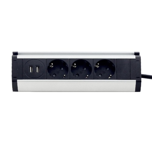 Компактна меблева розетка (кутова) 3х16A, 2хUSB 2,4A IP40 - EH-AR-307