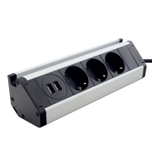 Компактна меблева розетка (кутова) 3х16A, 2хUSB 2,4A IP40 - EH-AR-307