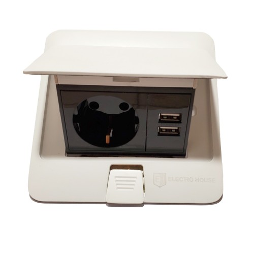 Розетка врізна для підлоги Біла 16 А + 2 USB 2,1 А IP44 - EH-F009
