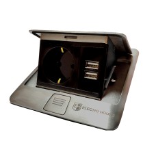 Розетка врізна для підлоги Алюміній 16 А + 2 USB 2,1 А IP44