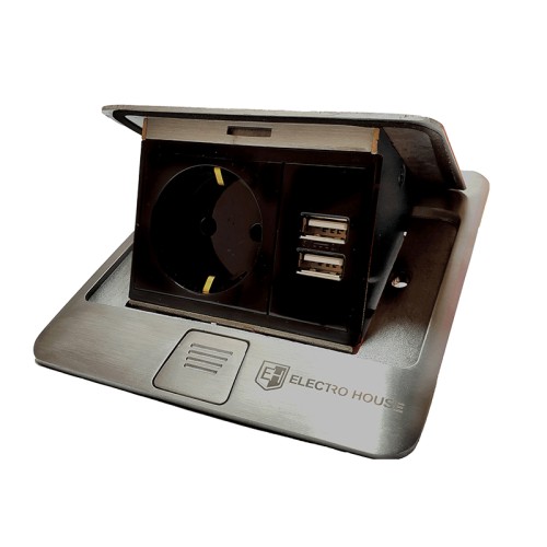 Розетка врізна для підлоги Алюміній 16 А + 2 USB 2,1 А IP44 - EH-F008
