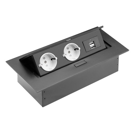 Подовжувач для офісу на 2 розетки із заземленням 2xUSB, чорний, SCHUKO - AE-PBU02GS-20