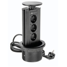 Вбудований висувний блок на 3 розетки заземлення Schuko чорний