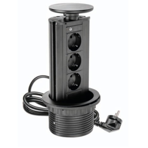 Вбудований висувний блок на 3 розетки заземлення Schuko чорний - AE-BPW3GS-20