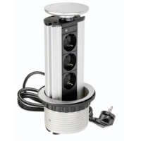 Вбудований висувний блок на 3 розетки заземлення Schuko срібний