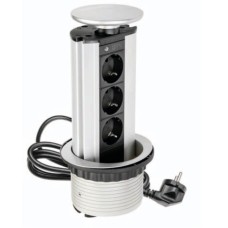 Вбудований висувний блок на 3 розетки заземлення Schuko срібний