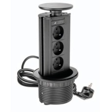 Вбудований висувний блок на 3 розетки із заземленням чорний