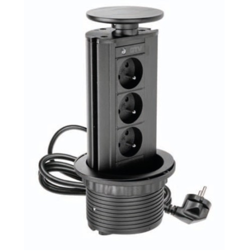 Вбудований висувний блок на 3 розетки із заземленням чорний - AE-BPW3GU-20
