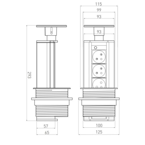 Вбудований висувний блок на 3 розетки із заземленням срібний - AE-BPW3GU-80