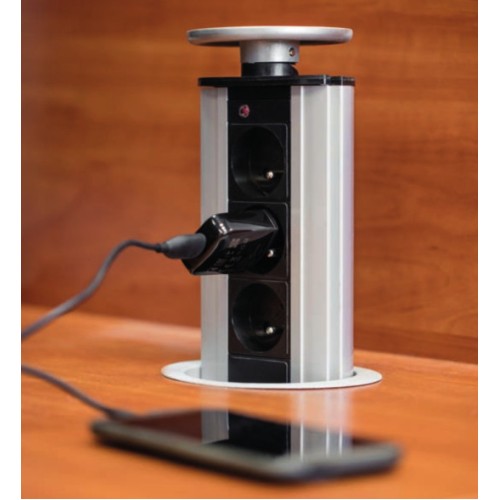 Вбудований висувний блок на 3 розетки із заземленням чорний - AE-BPW3GU-20