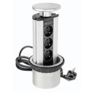 Вбудований висувний блок на 3 розетки із заземленням срібний