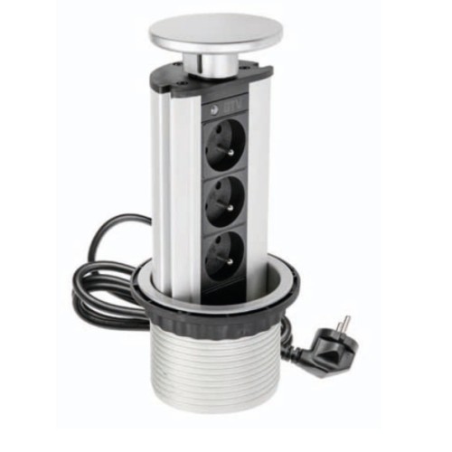 Вбудований висувний блок на 3 розетки із заземленням срібний - AE-BPW3GU-80