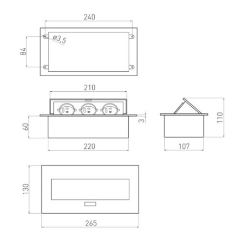 Подовжувач для офісу на 3 розетки із заземленням French алюміній - AE-PB03GU-53
