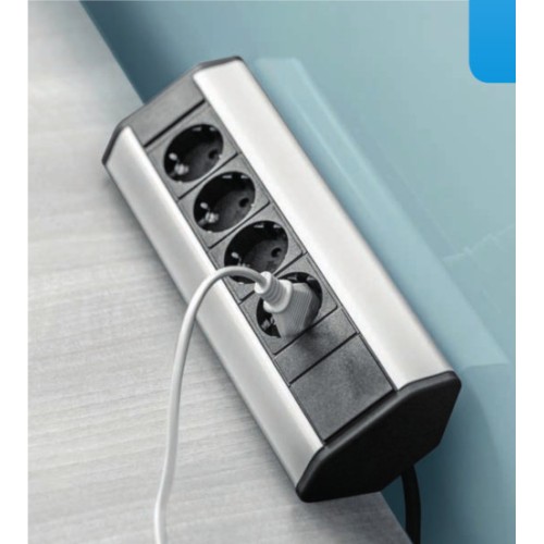 Подовжувач для офісу кутовий із заземленням FRENCH на 4 розетки, сірий - AE-PBKT4U-80