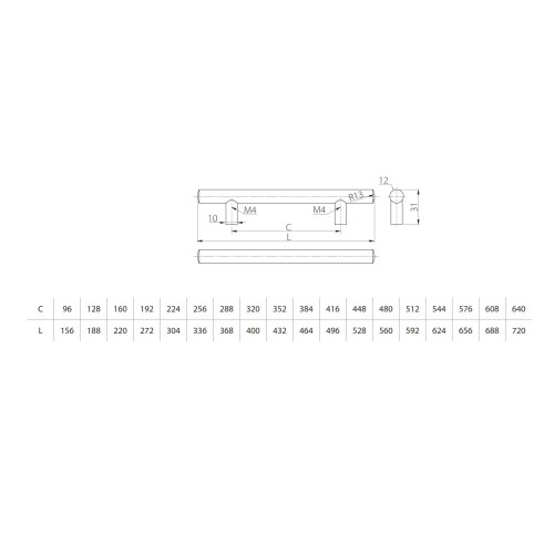 Ручка релінг 320/400 Алюміній - RS-400320-05