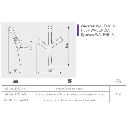 Гачок GTV WALENCIA хром - WZ-WALENCIA-01