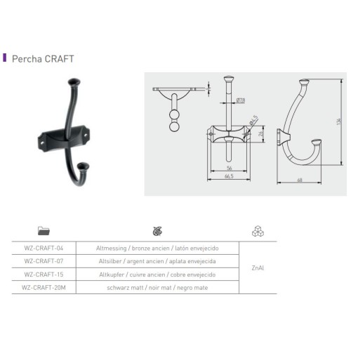 Гачок меблевий GTV CRAFT Античне срібло - WZ-CRAFT-07