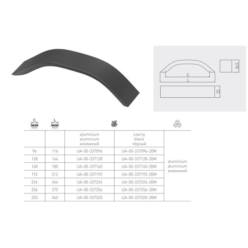 Ручка GTV UA-337 96 мм Чорний - UA-00-337096-20M