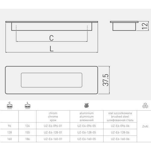Ручка врізна E6 128 мм Алюміній - uz-e6-128-05