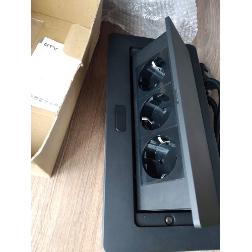 Подовжувач для офісу SOFT на 3 розетки SCHUKO чорний + провід 1,5 метра з вилкою - AE-PBSC3GS-20N