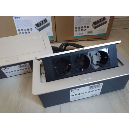 Подовжувач для офісу SOFT на 3 розетки SCHUKO алюміній + провід 1,5 метра з вилкою - AE-PBSC3GS-53