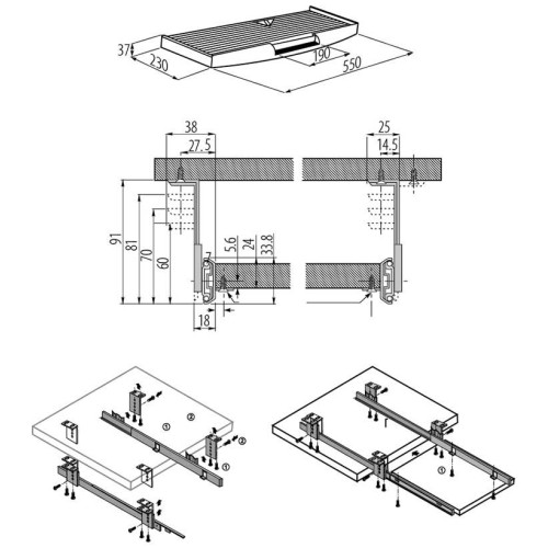 Полиця під клавіатуру чорна - PU-KEY027-20