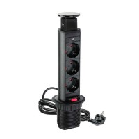 Удлинитель для офиса 60 заземление Schuko на 3 розетки, черный