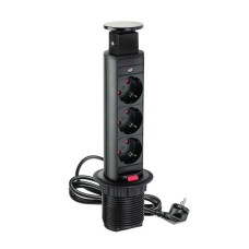 Подовжувач для офісу 60 заземлення Schuko на 3 розетки, чорний