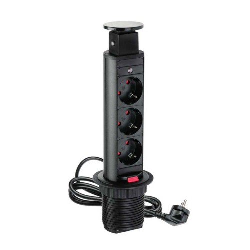 Удлинитель для офиса 60 заземление Schuko на 3 розетки, черный - AE-BPW3S60-20