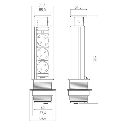 Удлинитель для офиса 60 заземление Schuko на 3 розетки, серый - AE-BPW3S60-80