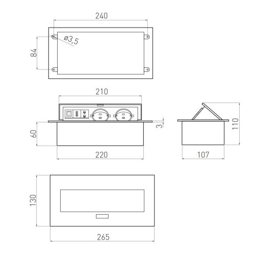 Подовжувач для офісу на 2 розетки USB аудіо інтернет вихід із заземленням Schuko алюміній - AE-PB02GS-53
