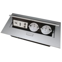 Подовжувач для офісу на 2 розетки USB аудіо інтернет вихід із заземленням Schuko алюміній