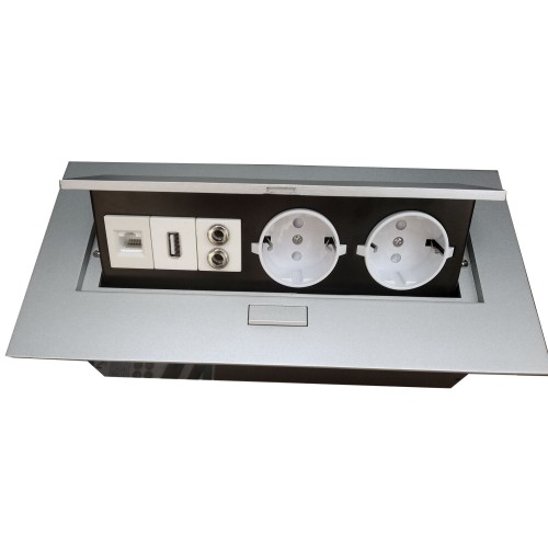 Подовжувач для офісу на 2 розетки USB аудіо інтернет вихід із заземленням Schuko алюміній - AE-PB02GS-53